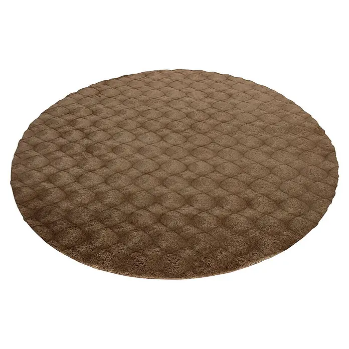 Kayoom Fellteppich Royal Glow 825 - Taupe, Durchmesser: 120 cm, 80 % Polyester, 20 % Baumwolle - Runder brauner Teppich mit plüschiger, gesteppter Oberflächenstruktur.