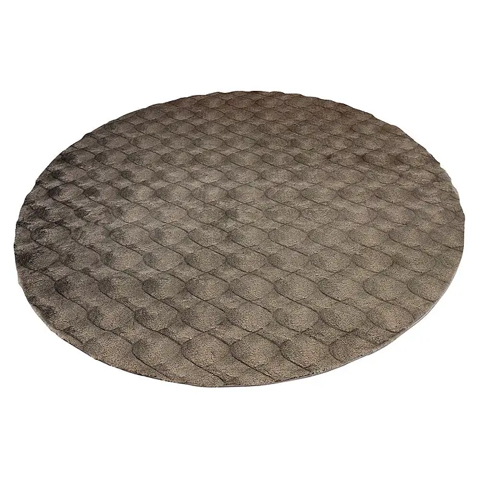 Kayoom Fellteppich Royal Glow 825 - Grau, Durchmesser: 200 cm, 80 % Polyester, 20 % Baumwolle - Runder braun-grauer Teppich mit erhabenem geometrischem Muster.