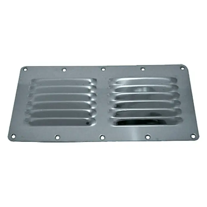 Luftgitter - 230 x 115 mm, Edelstahl, Eckig - Metallentlüftungsgitter mit Lamellen und Befestigungslöchern für eine optimale Luftzirkulation und einfache Installation.