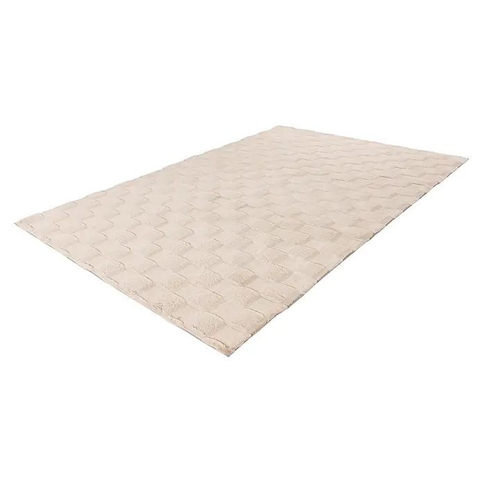 Kayoom Hochflorteppich Botany 625 - Beige, 150 x 80 cm, 100 % Polyester - Heller beige strukturierter Teppich mit dezentem Karomuster.