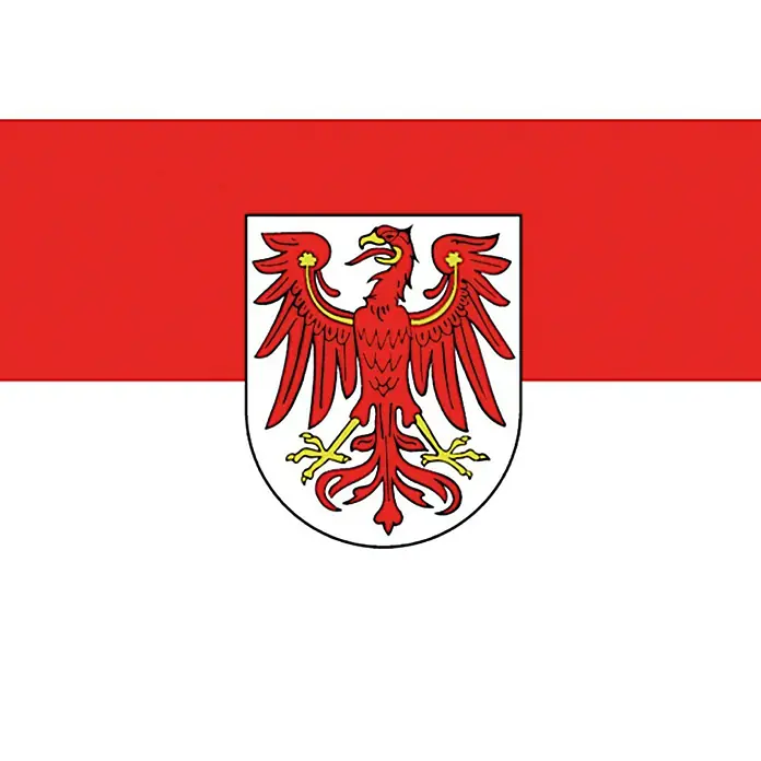 Flagge - Brandenburg, 45 x 30 cm, Spunpolyester - Brandenburger Flagge mit rotem Adler auf weißem und rotem Grund.