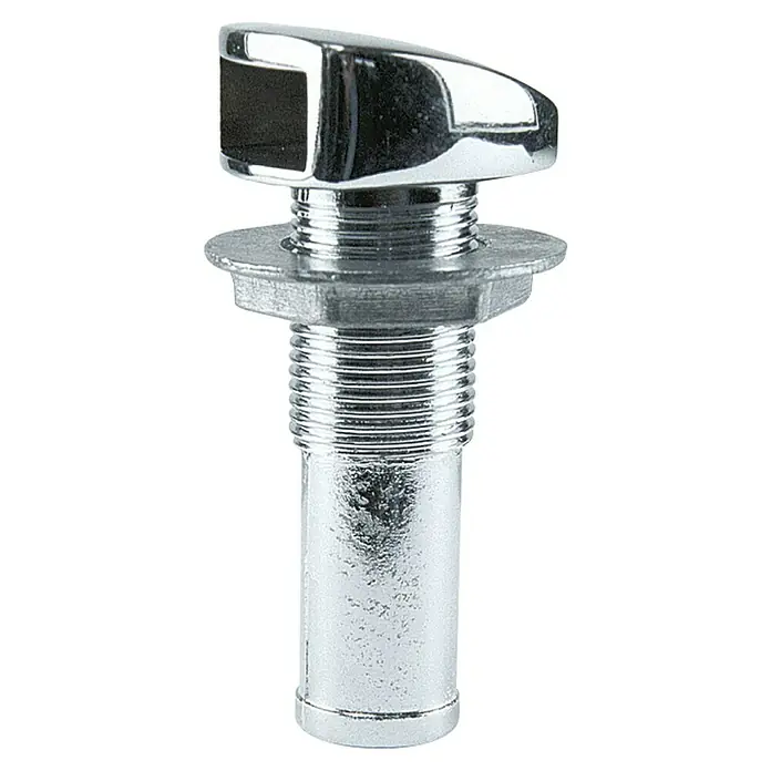 Tankentlüfter - 16 mm, Länge: 65 mm - Chrombeschichteter Bootsablauf mit geriffeltem Schaft und rechteckigem Auslass, ideal für Marineanwendungen.