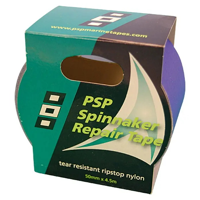 PSP Spinnakertape - Blau, 4,5 m x 50 mm - Nahaufnahme von PSP Spinnaker Reparatur-Tape. Ideal für schnelle Reparaturen, reißfestes Ripstop-Nylon, 50mm x 4.5m.