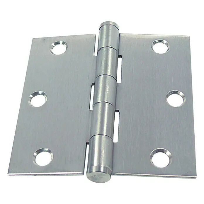 Marinetech Scharnier - L x B: 75 x 75 mm, Stahlsorte: A2 - Metalltürscharnier mit abgerundeten Ecken und einem Stift in der Mitte. Ideal für Türbefestigungen und Renovierungsarbeiten.