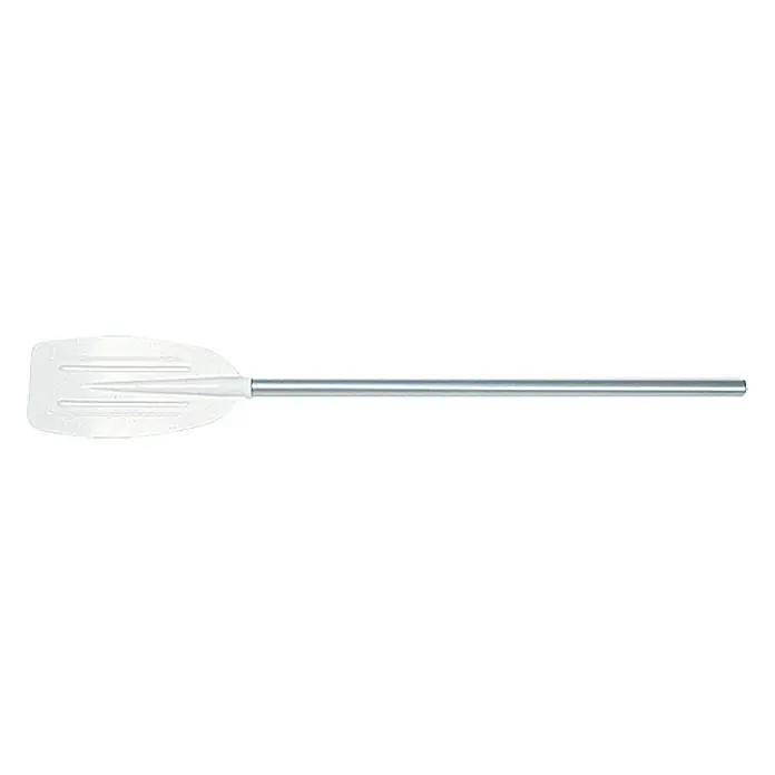 Stechpaddel - Länge: 130 cm, Aluminium, Material Blatt: Kunststoff - Das Bild zeigt ein Paddel mit einem weißen Blatt und einem silbernen Schaft, ideal für Wassersport und Bootsfahrten.