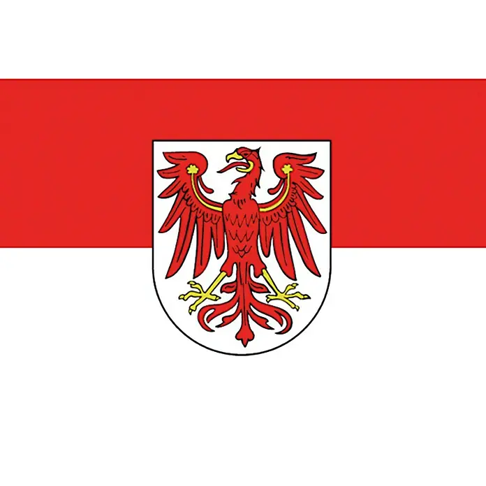 Flagge - Brandenburg, 30 x 20 cm, Spunpolyester - Flagge Brandenburgs mit rotem Adler im Zentrum. Die Landesflagge zeigt die Farben Rot und Weiß.