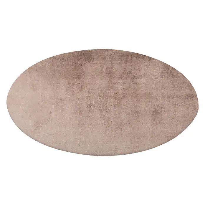 Kayoom Fellteppich Cross 425 - Taupe, Durchmesser: 120 cm, 100 % Polyester - Ovaler beigegrauer Teppich mit weicher, plüschiger Textur.