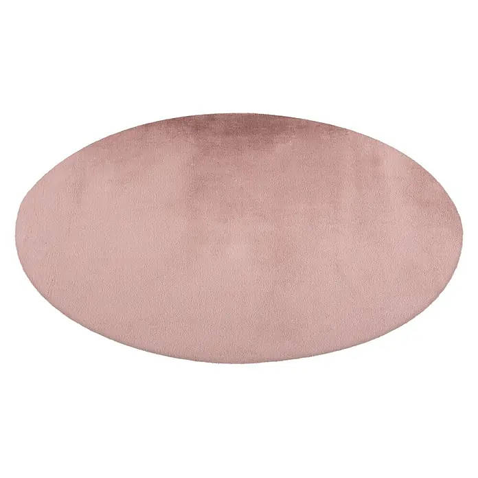 Kayoom Fellteppich Cross 425 - Pastellrosa, Durchmesser: 160 cm, 100 % Polyester - Ovaler, weicher, rosafarbener Teppich mit plüschiger Textur.