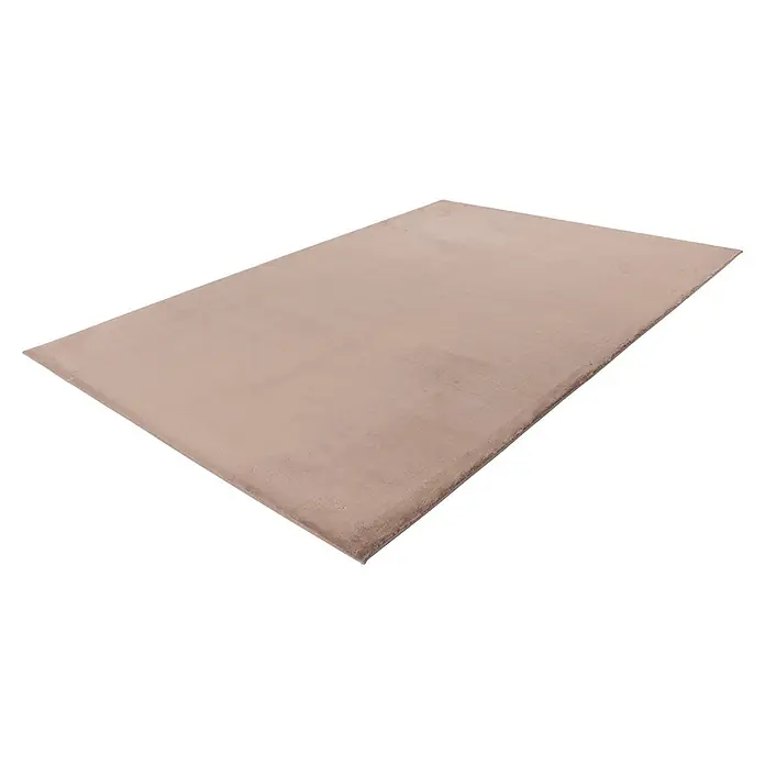 Kayoom Fellteppich Cross 425 - Taupe, 170 x 120 cm, 100 % Polyester - Rechteckiger, hellbeiger Teppich mit weicher, plüschiger Textur, flach ausgelegt.