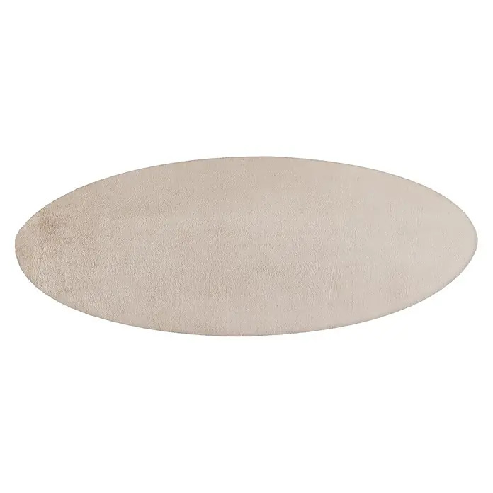Kayoom Fellteppich Cross 425 - Creme, Durchmesser: 160 cm, 100 % Polyester - Heller, beiger ovaler Teppich mit weicher, texturierter Oberfläche.