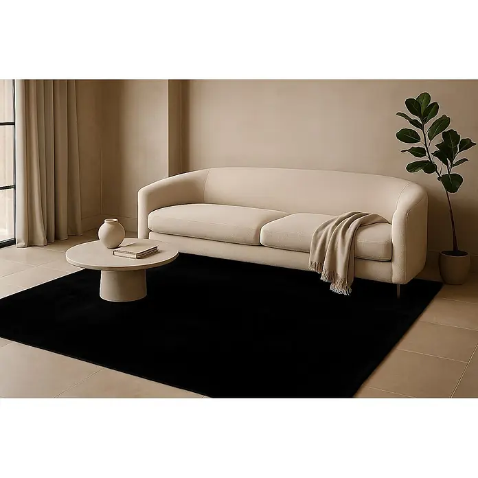 Kayoom Fellteppich Cross 425 - Schwarz, Durchmesser: 120 cm, 100 % Polyester - Stimmungsaufnahme