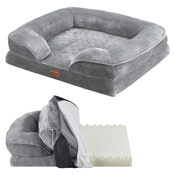 Juskys Haustierbett - 72 x 60 x 17 cm, Textil, Grau - Graues Plüsch-Haustierbett mit abnehmbarem Bezug und Eierkarton-Schaumstoffmatratze.