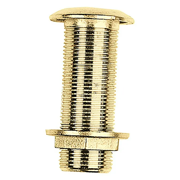 Borddurchlass - 75 mm, 1″, Messing - Nahaufnahme einer goldenen Gewindebuchse, die Details und Konstruktion des Metallgegenstands hervorhebt.