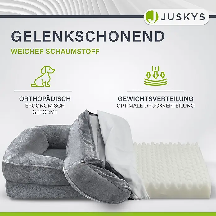 Juskys Haustierbett - 98 x 70 x 17 cm, Textil, Grau - Graues orthopädisches Hundebett mit weichem Schaumstoffkern für Gelenkschonung und optimale Druckverteilung.