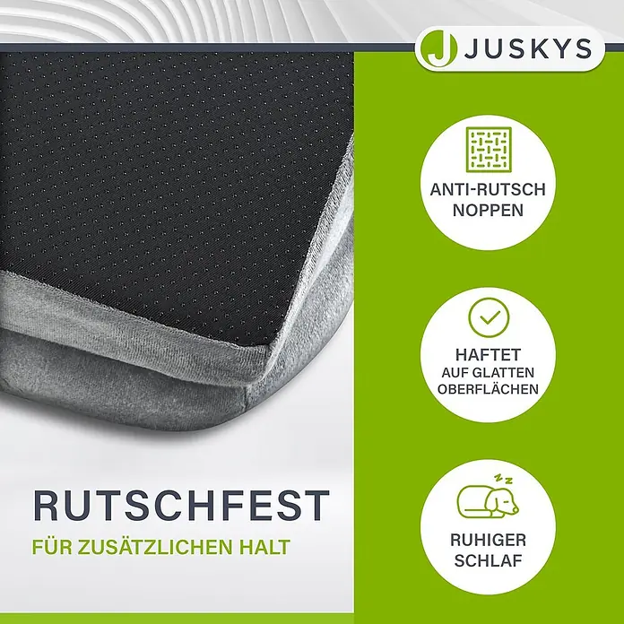 Juskys Haustierbett - 98 x 70 x 17 cm, Textil, Grau - Graue, texturierte Anti-Rutsch-Matte mit Noppen auf der Unterseite für Halt auf glatten Flächen.