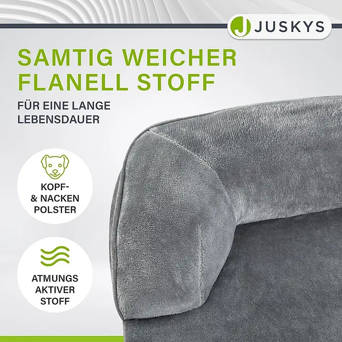 Juskys Haustierbett - 98 x 70 x 17 cm, Textil, Grau - Graues, samtig weiches Flanell-Hundebettkissen mit Kopf- und Nackenpolster.