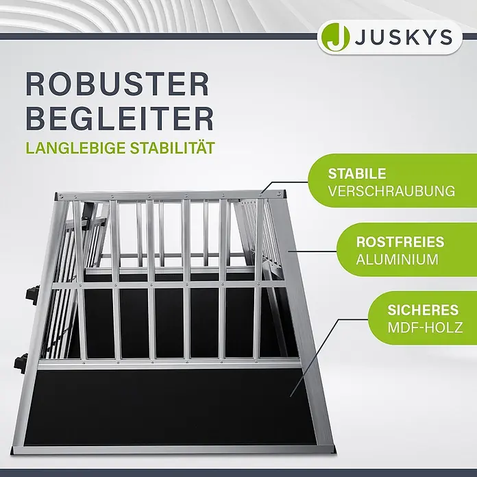 Juskys Transportbox - 90 x 96 x 71 cm, Aluminium, Schwarz / Silber - Robuste Hundebox aus rostfreiem Aluminium und sicherem MDF-Holz, mit stabiler Konstruktion für Langlebigkeit.