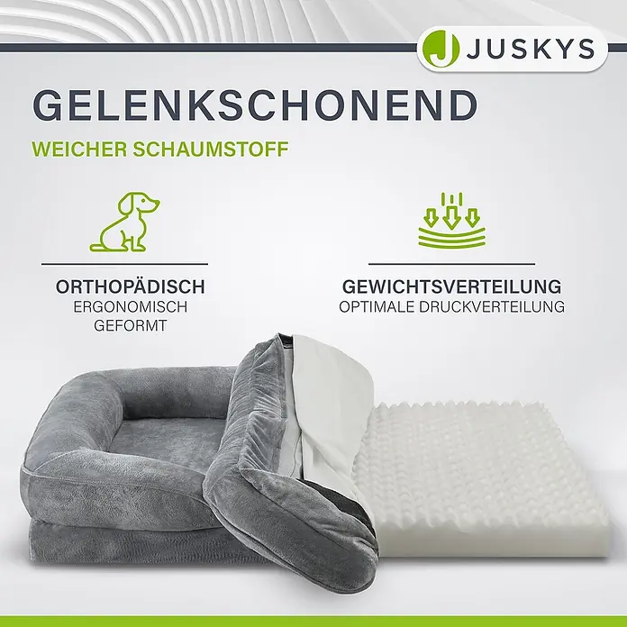 Hundebett Sheena XL -  - Graues orthopädisches Hundebett mit Ansicht des weichen Schaumstoffkerns für optimale Gelenkunterstützung.