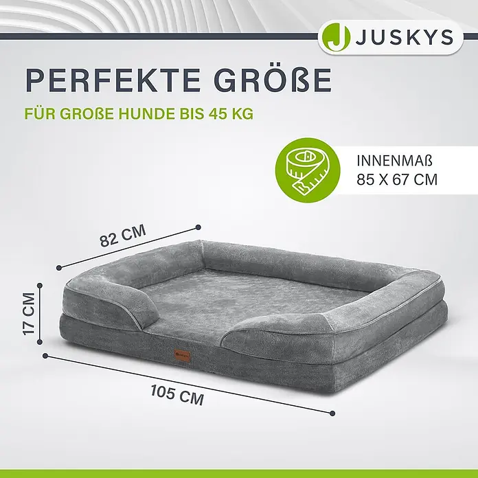 Hundebett Sheena XL -  - Graues, rechteckiges Hundebett mit erhöhtem Rand, für große Hunde bis 45 kg, Außenmaße 105x82x17 cm, Innenmaße 85x67 cm.