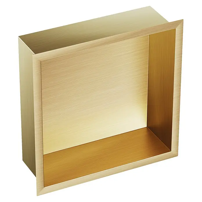 GME Hornacina - An x Al: 30 x 30 cm, Oro, Acero inoxidable - Nicho de ducha empotrado de latón cepillado moderno para un baño elegante.