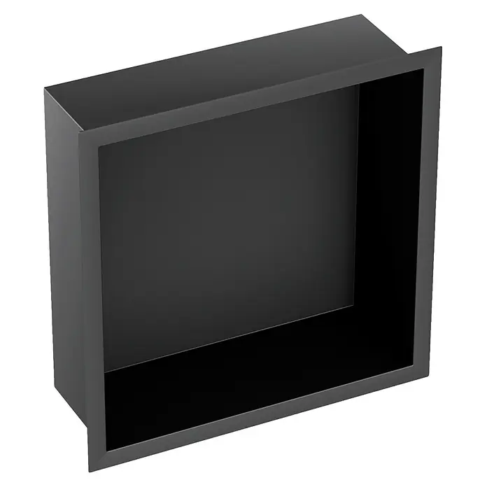 GME Hornacina - An x Al: 30 x 30 cm, Negro, Acero inoxidable - Nicho de ducha empotrado negro mate con apertura cuadrada, diseñado para almacenamiento mural.