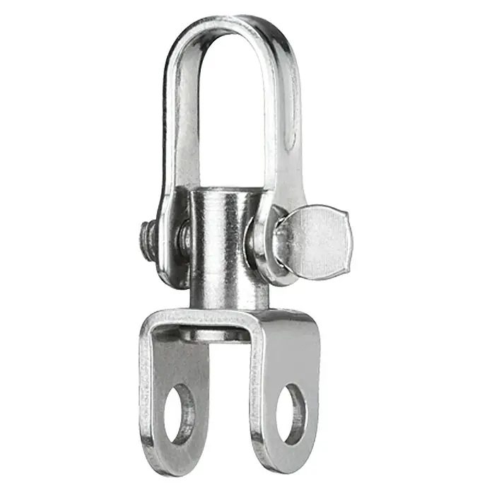 Sprenger Wirbelschäkel - Schotstärke: 8 mm, Edelstahl - Nahaufnahme eines drehbaren Schäkel aus Edelstahl, ideal für verschiedene Anwendungen im Marinebereich.