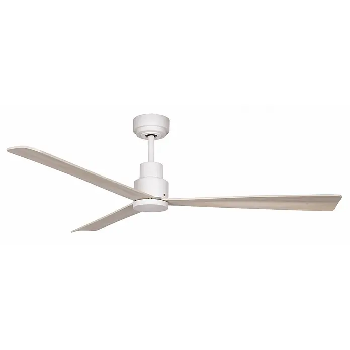 Vam Deckenventilator Vam DC Deckenventilator MYNG Weiß 132 cm - Weiß mit hellen Naturholzflügeln, 1.320 mm, 36 W - Weißer Deckenventilator mit drei hellen Holzflügeln.