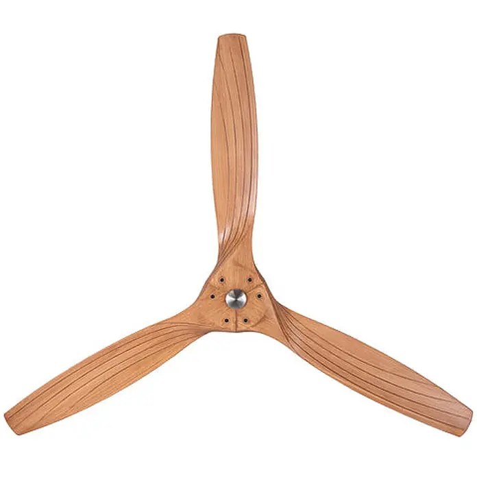 Vam Deckenventilator Outdoor DC Deckenventilator LINES Nickel gebürstet 153 cm - Nickel gebürstet, 1.530 mm, 37 W - Hellbrauner, dreiflügeliger Holzpropeller mit sichtbarer Maserung, geeignet für einen Deckenventilator.