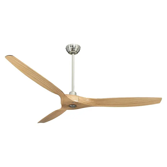 Vam Deckenventilator Outdoor DC Deckenventilator LINES Nickel gebürstet 153 cm - Nickel gebürstet, 1.530 mm, 37 W - Moderner Deckenventilator mit drei geschwungenen hellen Holzflügeln und gebürsteter Metallstange.