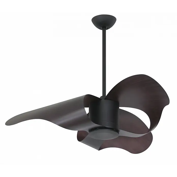 Vam Deckenventilator Vam DC Deckenventilator Raffaello schwarz Walnuss 112 cm - Matt schwarz mit Walnuss Optik Flügeln aus Kunststoff, 1.320 mm, 42 W - Moderner Deckenventilator mit schwarzem Gehäuse und vier dunkelbraunen, gewellten Flügeln.