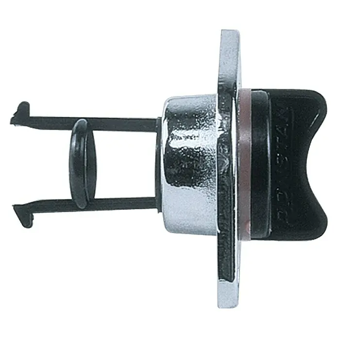Lenzstopfen RF 737 - 24 mm - Detailaufnahme eines Bootsstopfens aus Chrom und Gummi, der verwendet wird, um das Eindringen von Wasser in Boote zu verhindern.