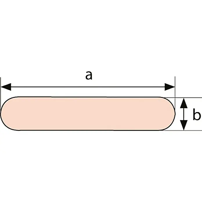 Segellatte - 2 m x 24 mm, Kunststoff - Illustration eines länglichen Objekts mit abgerundeten Enden und den Maßen a und b, die seine Länge und Breite angeben.