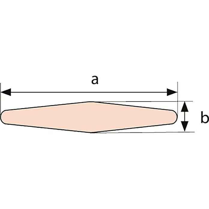 Segellatte - 2 m x 40 mm, Kunststoff - Darstellung einer länglichen Form mit abgerundeten Enden, gekennzeichnet mit "a" für Länge und "b" für Breite, ideal zur Messung.
