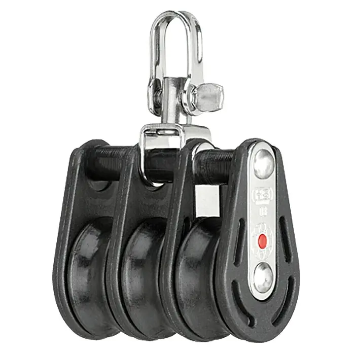Sprenger Block - 8 mm, Mit Wirbel, Kugellager, 27 x 11,5 mm, Arbeitslast: 150 kg, 3 Rollen - Dreifacher Segelblock mit Wirbel und schwarzem Gehäuse. Ideal für Segelboote und Yachten.