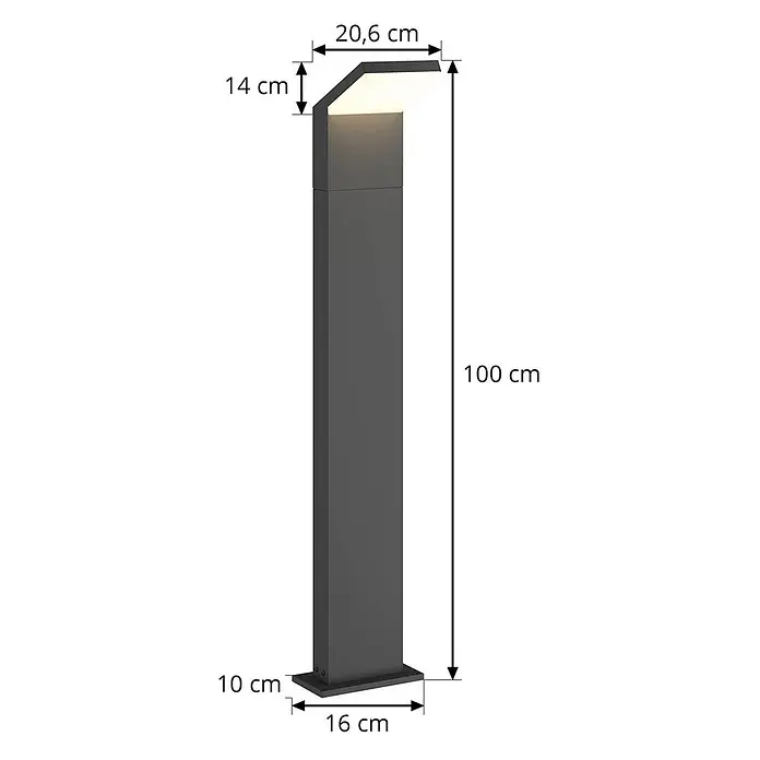 Arcchio LED Wegeleuchte in dunkelgrau, weiß, Gartenlampe -  - Dunkelgraue rechteckige Außenleuchte, 100 cm hoch, mit beleuchtetem, abgewinkeltem Kopf.
