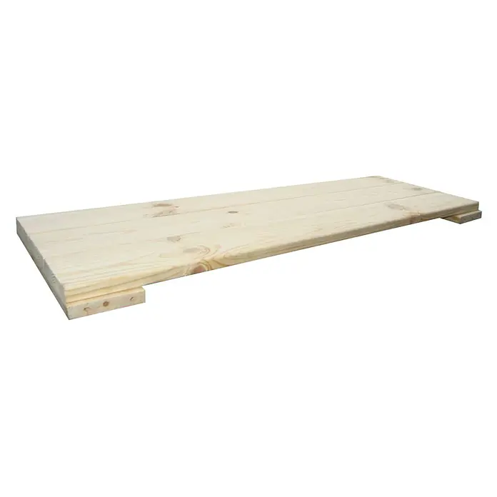 Regalux Regalsystem Heavy Regalboden - L x B: 80 x 28,2 cm, Holz - Ein helles Holzregal aus einzelnen Brettern zusammengesetzt, mit Stützen für zusätzliche Stabilität und zur Montage.