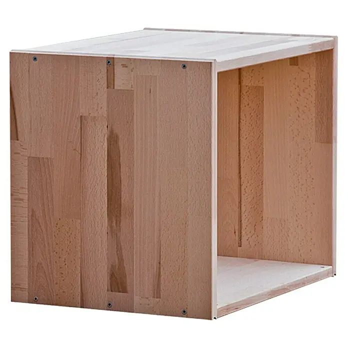 Regalux Regalwürfel - 45,6 x 35 x 39 cm, Buche - Quadratisches, offenes Holzregal mit sichtbaren Schrauben. Es ist aus hellem Holz gefertigt und bietet Stauraum.