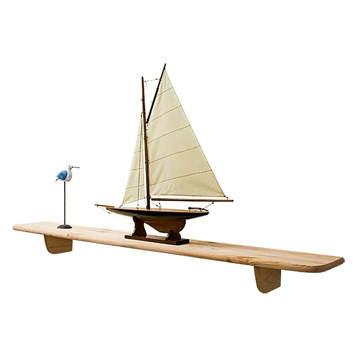Regalux Wandregal - L x B: 18 x 120 cm, Kiefer - Regal mit einem Segelboot und einer Möwe. Das Holzregal ist eine schöne Dekoration für jedes Zuhause.