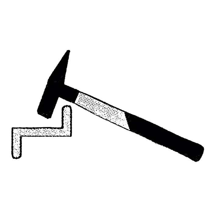 Wisent Schlosserhammer - 200 g, Holz Hickory - Illustration eines Hammers, der einen Metallwinkel bearbeitet, Werkzeug für Handwerker und Heimwerker zum Bearbeiten von Metall.