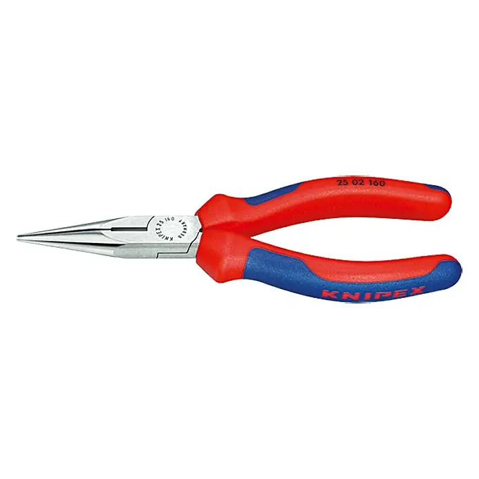 Knipex Alicates de boca redonda y plana - Largo: 14 cm, Borde cortante - Alicates de punta Knipex 25 02 160, una herramienta con mandíbulas largas y cónicas para sujetar y cortar cables y alambres en áreas de difícil acceso.