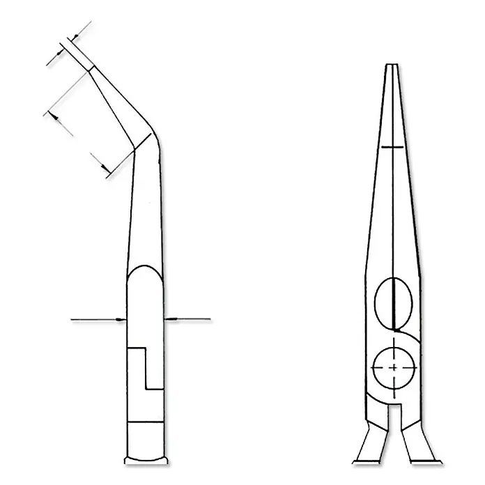 Knipex Alicates para telefonía VDE - Largo: 20 cm, Recto - Vista aérea de unos alicates de punta curva, una herramienta para trabajos de precisión.