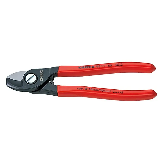 Knipex Cortacables - Largo: 165 mm, Rojo - Cortacables KNIPEX con mangos rojos. Diseñado para cortar cables de cobre y aluminio, ideal para cortes precisos en trabajos eléctricos.