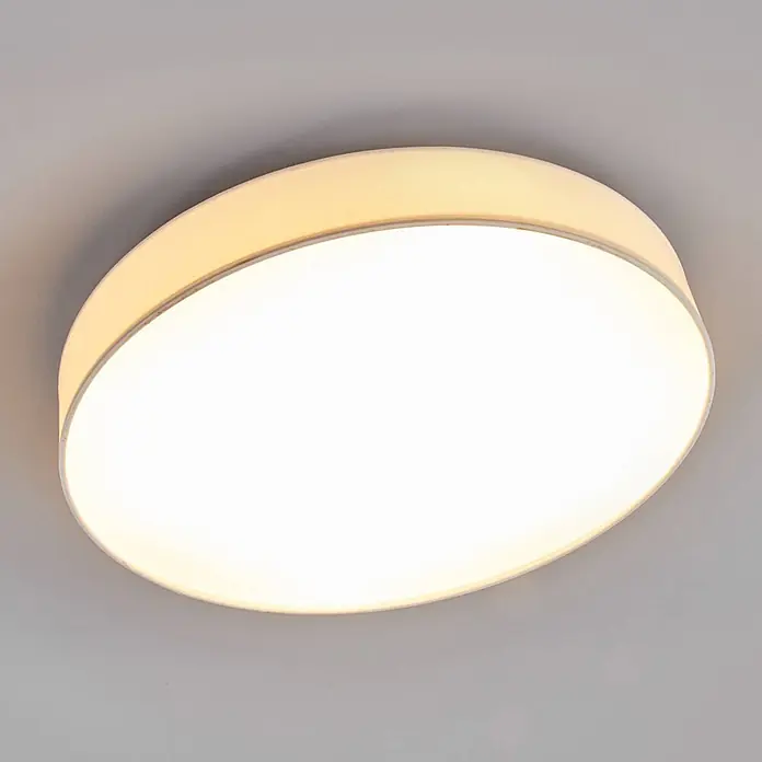 Lindby LED Deckenlampe in weiß, Deckenleuchte rund -  - Runde weiße Deckenleuchte mit hellem Rand und warmweißem Licht.