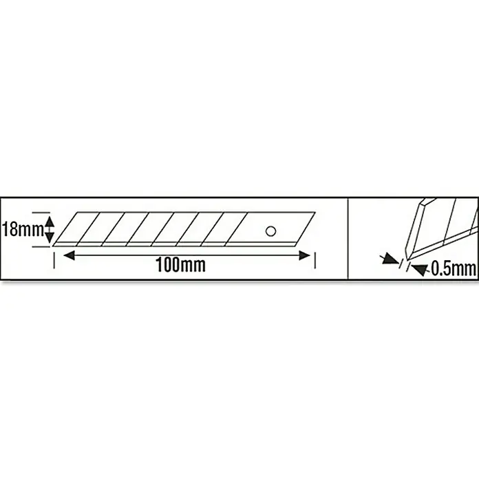 Wisent Cuttermesser MA 120 - Länge: 160 mm, Aluminium, Grau - Darstellung einer 100 mm langen Abbrechklinge mit Abmessungen, ideal für Bastelarbeiten und präzise Schnitte.