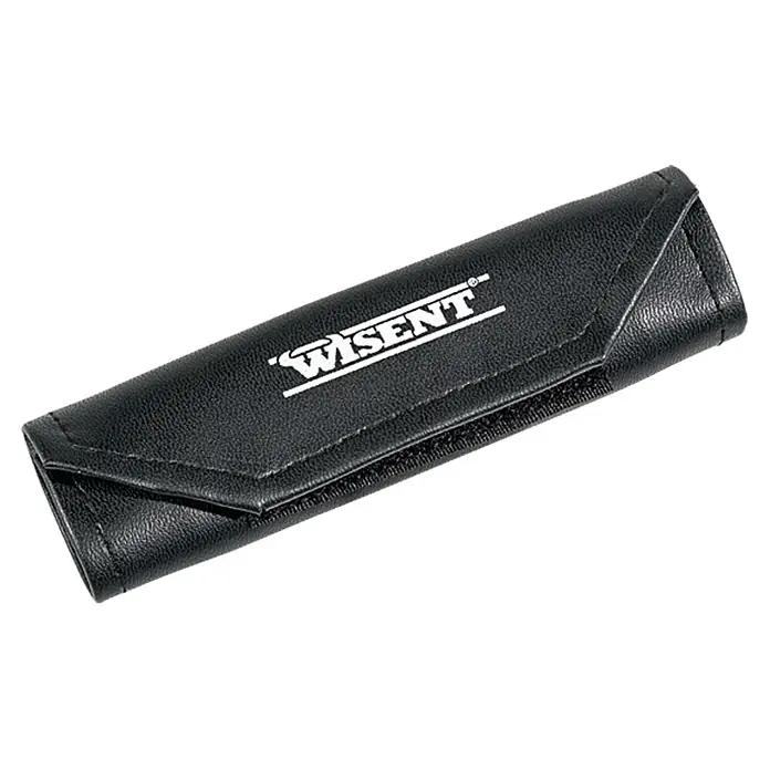 Wisent Feinmechanik-Handy-Set - 6 -tlg. - Nahaufnahme einer schwarzen WISENT Werkzeugtasche aus Leder, die sich ideal für die Aufbewahrung und den Schutz von Werkzeugen eignet.