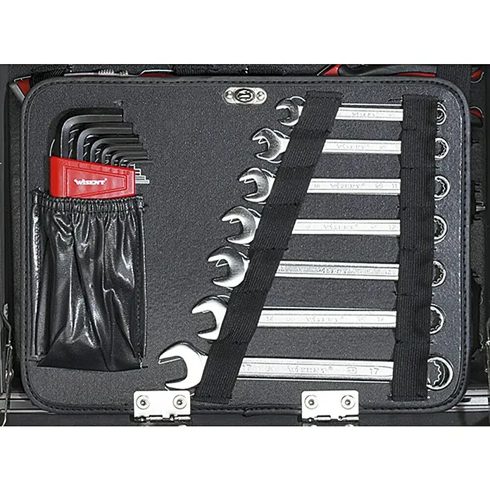 Wisent Werkzeugkoffer Basic - L x B x H: 365 x 265 x 170 mm, 91 -tlg. - Werkzeugkasten mit Inbusschlüsseln und Maulschlüsseln, ordentlich in einem schwarzen Etui verstaut.