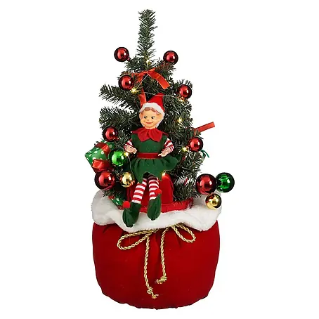 Figura decorativa navideña Árbol de bolas y elfo