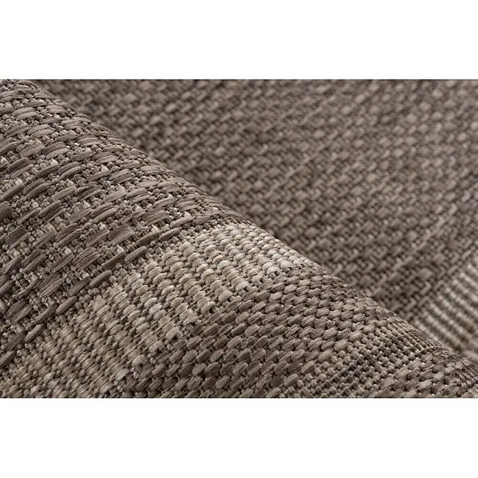 Kayoom Outdoor-Teppich Nibru 325 - Taupe, 110 x 60 cm, 100 % Polypropylen - Texturierter gewebter Teppich mit komplexem Muster in verschiedenen Braun- und Beigetönen.
