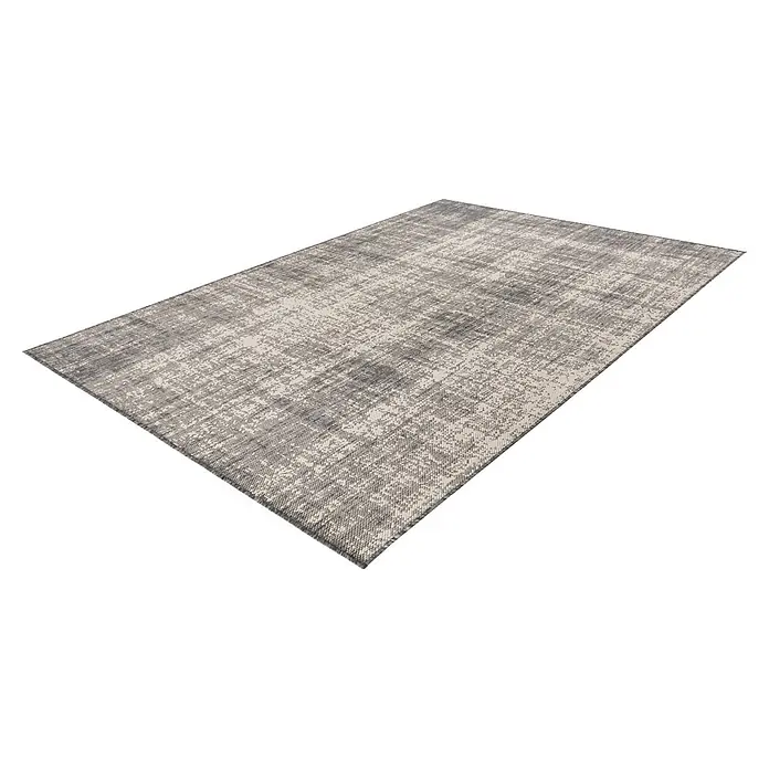 Kayoom Outdoor-Teppich Nibru 625 - Silber, 150 x 80 cm, 100 % Polypropylen - Rechteckiger Teppich in Grau und Cremeweiß mit abstraktem, abgenutztem Muster.
