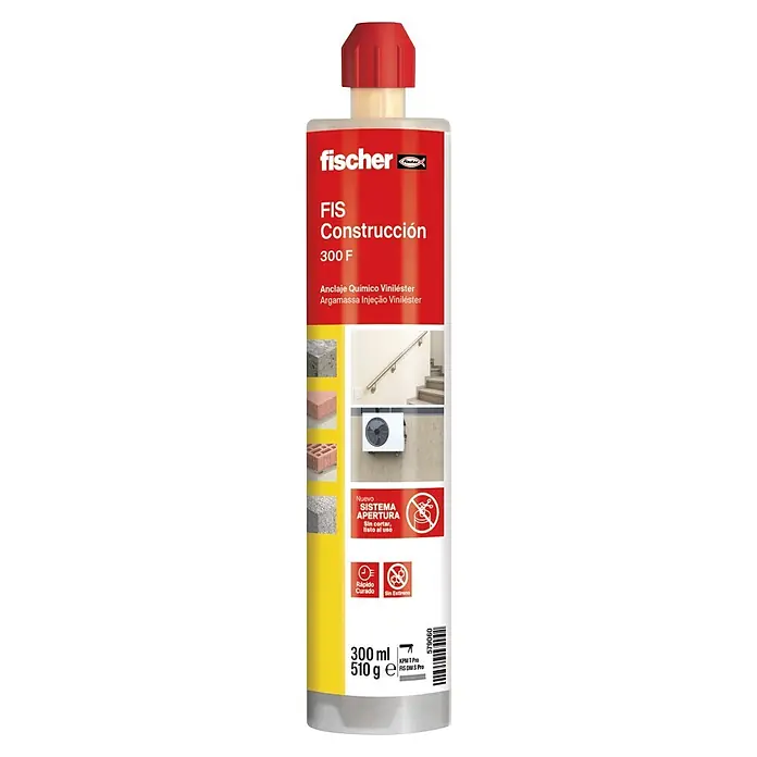 Fischer Anclaje químico FIS Construcción 300 F - 300 ml - Cartucho de anclaje químico viniléster fischer FIS Construcción 300 F rojo y blanco, de curado rápido y sin estireno.